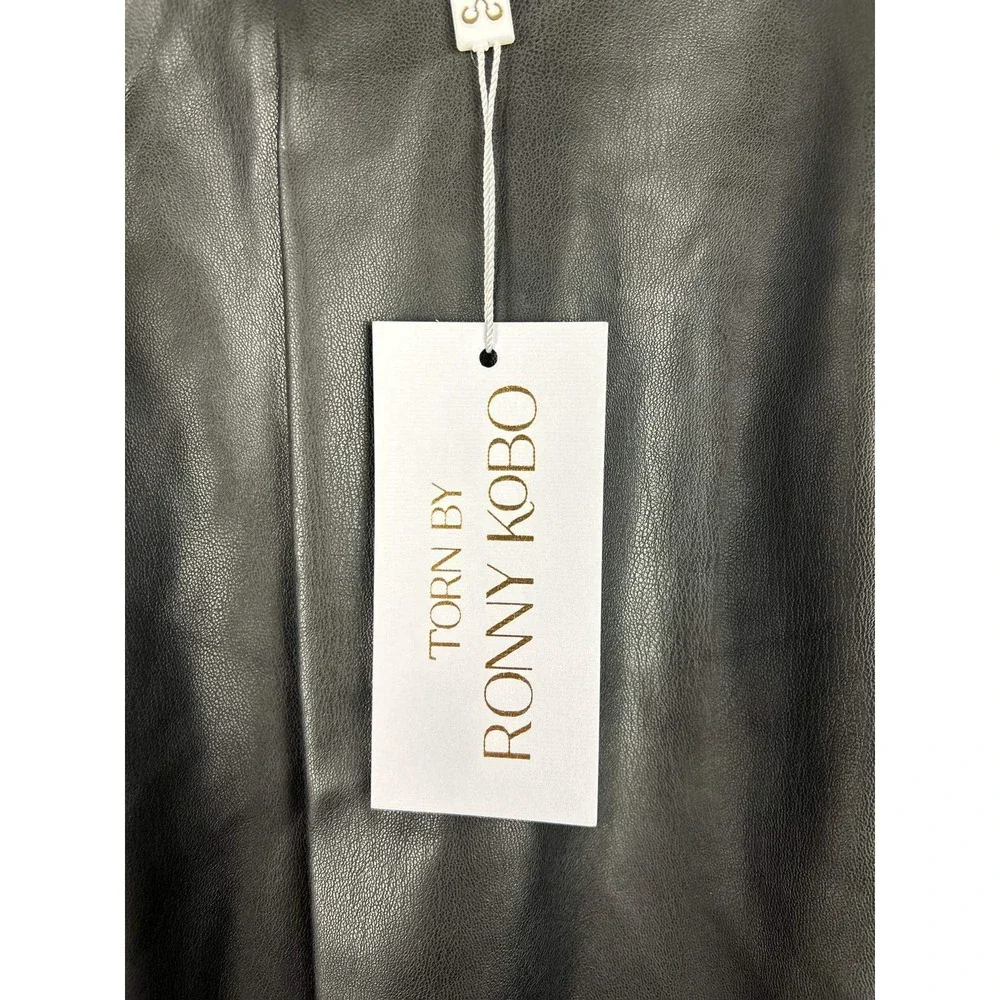 Torn by Ronny Kobo Paloma‎ Skirt Black Faux Leather Bubble Hem